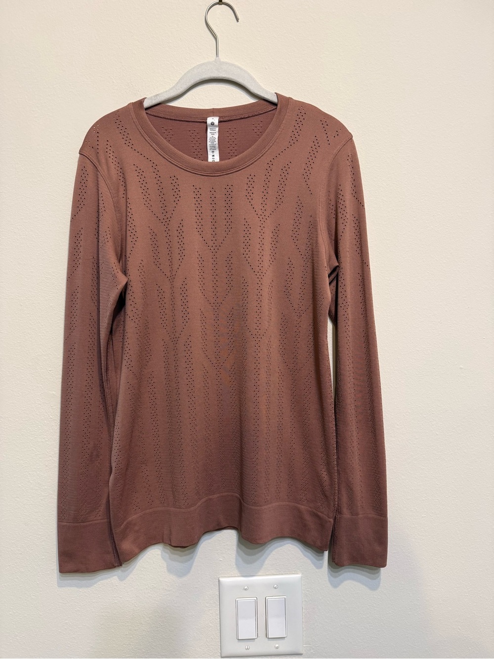 Long Sleeve Perforated Knit Top - Mauve